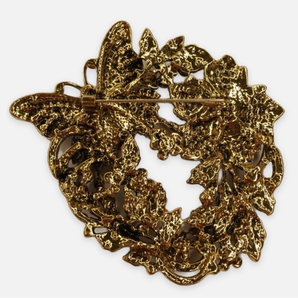 Gold‑Tone Multicolor Floral Butterfly Brooch - XL Sparkling Statement Pin - Picture 10 of 12